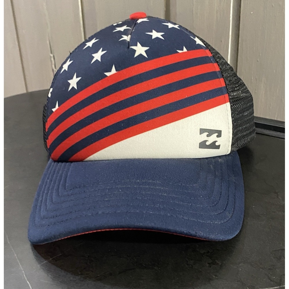 Billabong American Flag Trucker Hat Baseball Cap Red White Blue Stars & Stripes